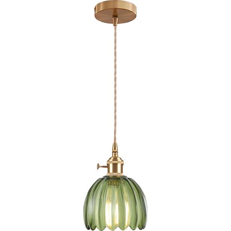 ESKED Suspension Vintage en Verre avec Douille E27 et Interrupteur Rotatif, Luminaire Plafonnier avec Abat-Jour en Forme de Pétale pour Cuisine, Salle à Manger ou Chambre (vert, 1 pièce) (1/5)
