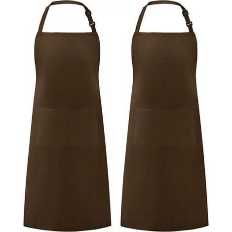 2 Pieces Brown Kitchen Aprons for Men Women, Household Apron Tool Holder Aprons with 2 Pockets for BBQ, Adjustable Adult Gardening Apron for Gardening (1/3)