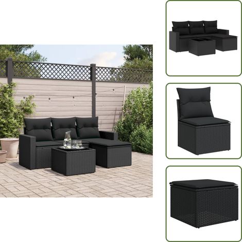 Salon de jardin 5 pcs avec coussins noir résine tressée - Ensemble Salon De Jardin - Meuble De Jardin - Canapé D'extérieur - Résine Tressée - Rotin Synthétique (1/5)