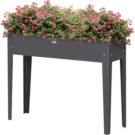 Jardinière sur pieds carré potager acier galvanisé avec trou drainage 100 x 30 x 80 cm gris