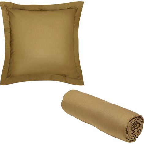 1 drap housse 90x190 Coton Bio + 1 taie carrée Marron Bronze (1/5)