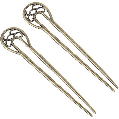 Lot de 2 épingles à cheveux vintage en forme de U, métal bronze antique, accessoires rétro pour chignon et coiffures féminines (1/5)