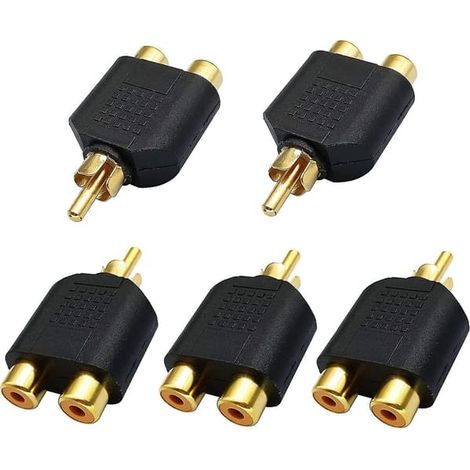 Adaptateur répartiteur RCA plaqué or, 1 connecteur RCA mâle vers 2 connecteurs RCA femelles, kit de conversion de câbles audio/vidéo/TV. (1/5)