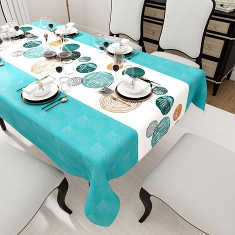 Mantel rectangular, 140 x 280 cm, Círculo Azul, impermeable, apto para uso interior y exterior. (1/5)