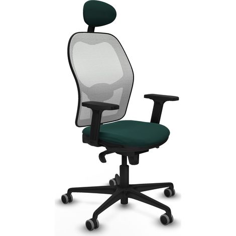 Jorquera sincro malla blanca similpiel verde botella brazos 2D base nailon cabecero fijo ruedas 65mm engomada (1/5)
