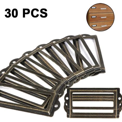 30 Stück Etikettenrahmen Label Rahmen Label Halter Etikettenhalter Schrankrahmen Kartenhalter Vintage Metall Bronze für Namensschilder Apothekerschrank Schublade Schrank oder Aktenschrank
