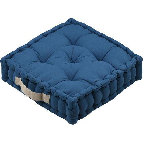 Coussin de sol carré bleu 45 x 45 cm en coton (1/2)