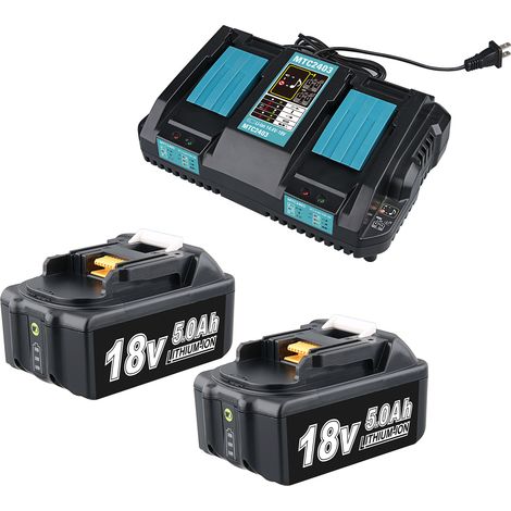 2er-Pack 18V 5Ah BL1850B Akku mit 3,5A Ladegerät DC18RD für Makita BL1850 BL1860 BL1850B BL1840 BL1830 BL1415 BL1430 BL1440 LXT400 (1/5)