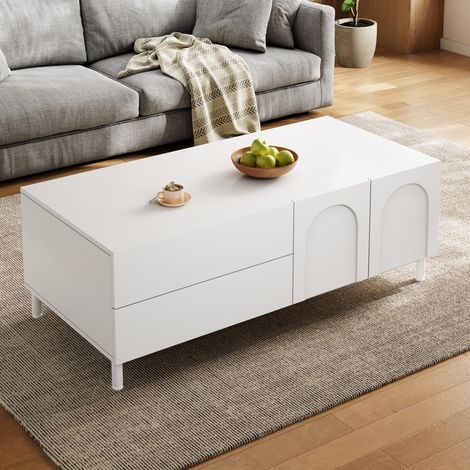 Table basse de rangement rectangulaire, table de salon avec portes arquées, meuble TV en panneaux de particules et MDF, pieds en acier, table d'appoint pour séjour avec espace de stockage (1/5)