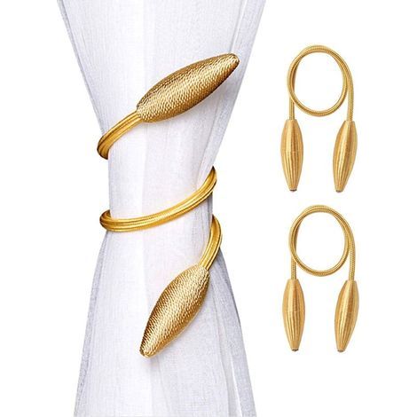 Lot de 2 embrasses décoratives pour rideaux dorées (1/5)