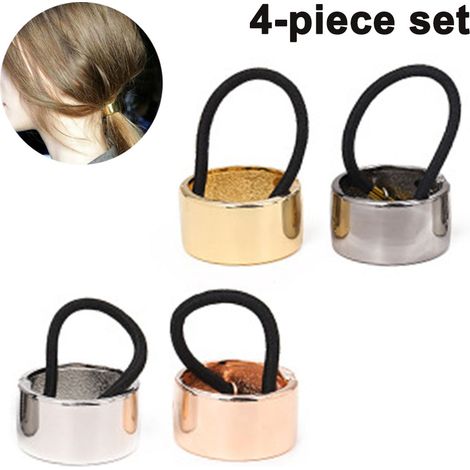 Lot de 4 élastiques à cheveux ronds en métal doré, avec pinces et anneaux pour cheveux épais, accessoires de coiffure tendance pour femmes. (1/4)