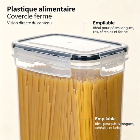 Bocal hermétique transparent en plastique PP 2,8L, hauteur totale 29,5 cm, boîte de conservation alimentaire pour céréales, riz, pâtes, farine, sans BPA - Transparent (1/5)