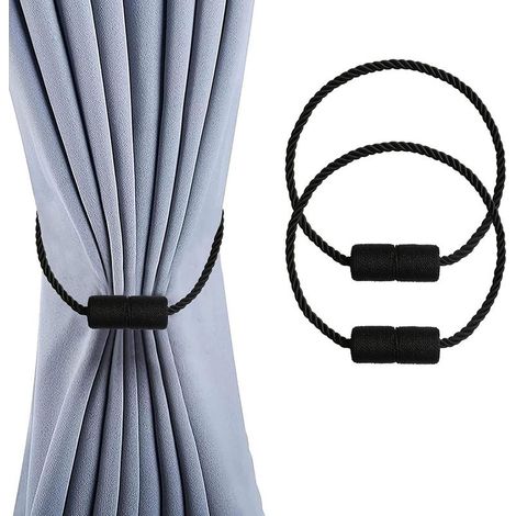 Set of 2 Magnetic Curtain Tiebacks, Curtain Fasteners, Curtain Support, Thickened Steel Cable Curtain Tiebacks (Black) (1/5)