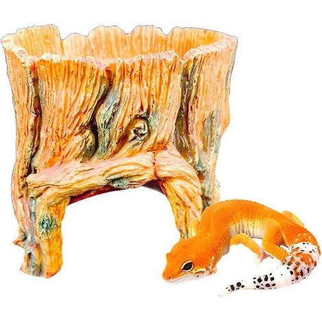 Statue de souche d'arbre factice, cachette pour reptiles, gamelle pour dragon barbu (1/4)