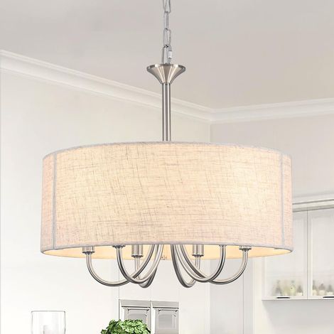 Silver Chandelier, Modern 6 Lights Round Drum Shape Chandelier, E14  Kitchen Ceiling Pendant Light Fixture for Bedroom, Living Room, Dining Room, Island, Hallway (1/5)