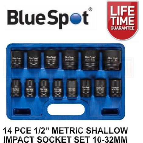 BlueSpot 14pc Metric Shallow Impact Socket Sockets Set 10mm - 32mm 1/2" Drive (1/4)