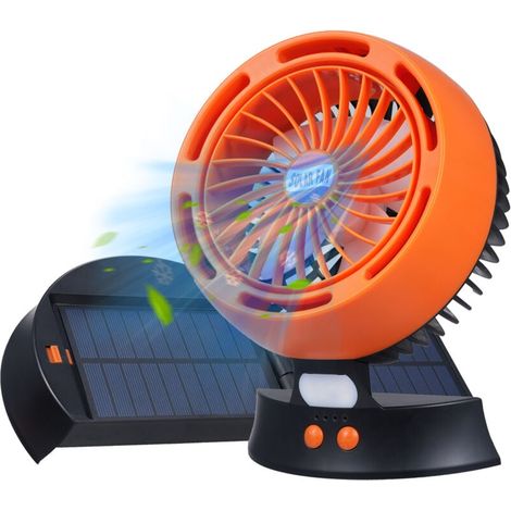Ventilador solar de 5 W, ventilador de camping con panel solar, ventilador portátil de 4 velocidades, ventilador de mesa USB, ventilador recargable a batería con linterna LED (1/4)