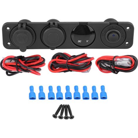 Chargeur double USB 12-24 V avec LED bleue, voltmètre, allume-cigare et prise de courant, interrupteur à 4 trous (1/5)
