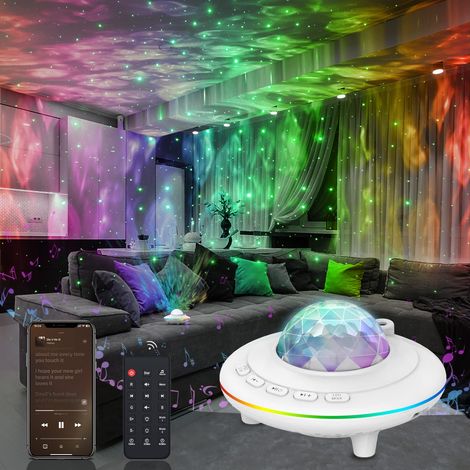 Projecteur d'étoiles, projecteur de galaxie, projecteur veilleuse LED avec télécommande, rotation à 360°, musique, haut-parleur Bluetooth pour enfants (blanc) (1/5)
