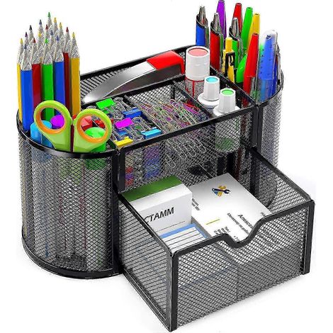 Schreibtisch-Organizer aus Netzgewebe mit Stifthalter, 8 Fächern und 1 Schublade, ideal für Zuhause, Büro, Schule, Klassenzimmer oder Werkstatt. (1/5)