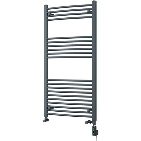 Zennor - Anthracite Dual Fuel Towel Rail H1200mm x W600mm Thermostatic WIFI - Curved (1/3)