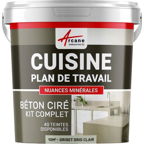 Béton ciré cuisine, plan de travail, crédence, évier sol et mur revêtement mural décoratif kit complet - 10 m² (en 2 couches) Griset Gris Clair - ARCANE INDUSTRIES