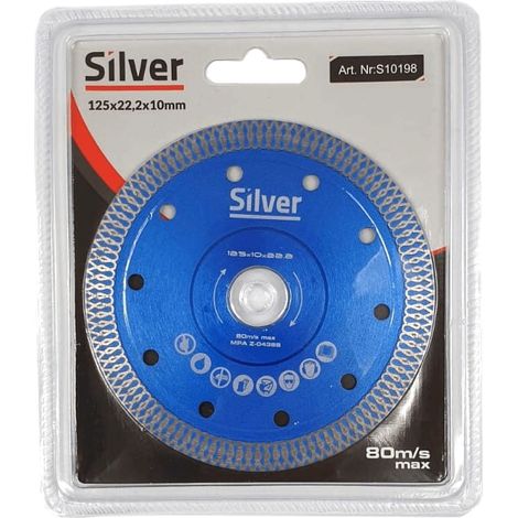Disco de diamante para gres, Silver, 125 x 22,2 mm, corte en seco o húmedo, uso profesional en cerámica y porcelanato, alta precisión, larga durabilidad