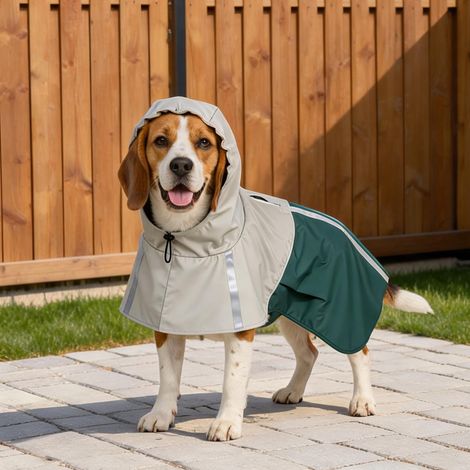 Manteau de pluie pour chien en simili cuir vert sauge taille (1/5)