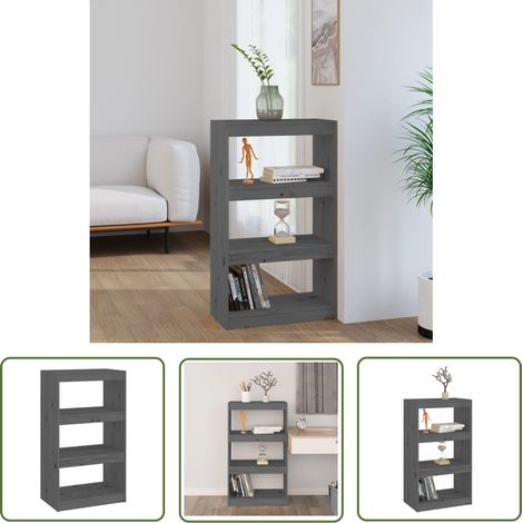 The Living Store Bibliothèque/Séparateur de pièce Gris 60x30x103,5 cm Pin massif - Bibliothèque - Meuble De Rangement - Étagère - Séparateur De Pièces - Bibliothèque Grise (1/5)