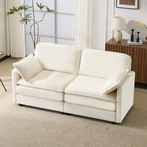 sofá 2 plazas de pana blanco para salón OKMYHOME (1/5)