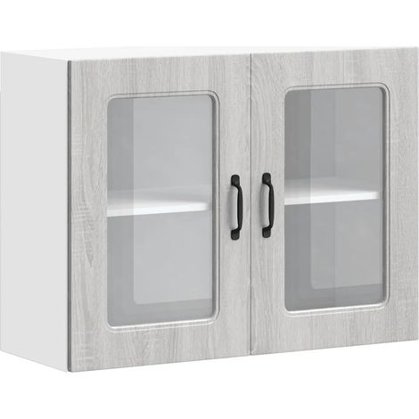 Armario de pared de cocina con práctica puerta de cristal 80 x 31 x 60 cm madera de ingeniería gris Sonoma 020050018 (1/5)