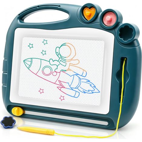 Ardoise Magique, Dessin Magnétique Peinture Écriture Croquis - Planche Colorée Effaçable pour Enfant avec 3 tampons magnétiques et 1 Stylo-Cadeaux d'anniversaire pour 3 4 5 Âge, Vert Foncé (1/5)