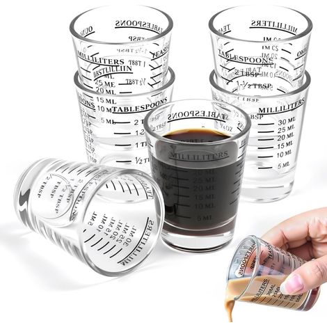 Set di 6 misurini, misurini in vetro da 30 ml con 4 scale (oz/ml/cucchiaino/bicchiere da shot/brocca graduata) utensili da cucina (1/5)