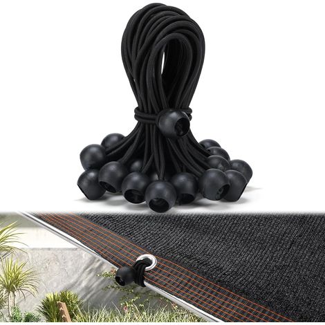 30 morceaux de cordons élastiques extra résistants avec pelotes - Bandes élastiques de 15 cm résistantes aux UV pour fixer les toiles d'ombrage, les bâches, les auvents, les tentes et autres accessoir (1/5)