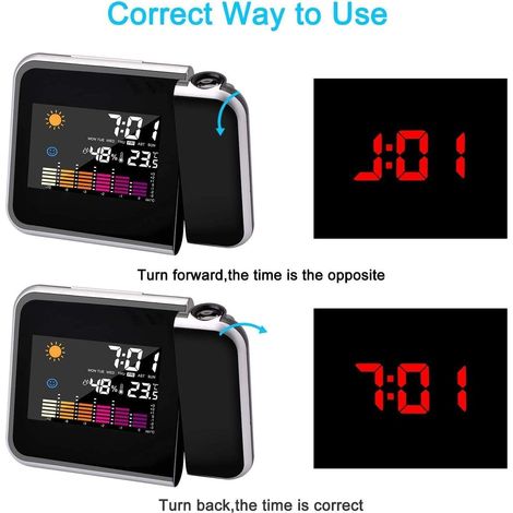 Réveil Projecteur - Réveil Numérique De Chevet De Mode - Réveil Numérique LED Avec Station Horaire/affichage Lcd/température Et Date /charge (1/5)