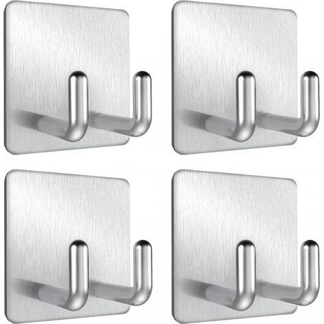 4 Pièces Crochets Adhésifs sans Perçage, Rouclo Crochets en Acier Inoxydable Muraux, Crochets pour Serviettes de Cuisine Adhésifs, Crochets de Salle (1/5)