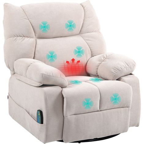 Massagesessel mit Wärme- & Liegefunktion, drehbar, bis 150 kg, Metallgestell, 98x90x98cm, Beige