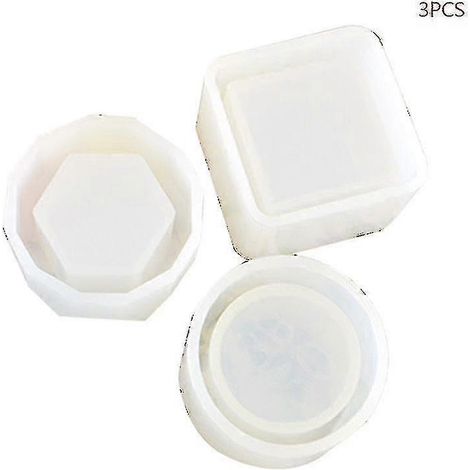 Ensemble de 3 moules en silicone pour pots de fleurs polygonaux géométriques en béton et vases pour plantes succulentes (à faire soi-même) (1/5)