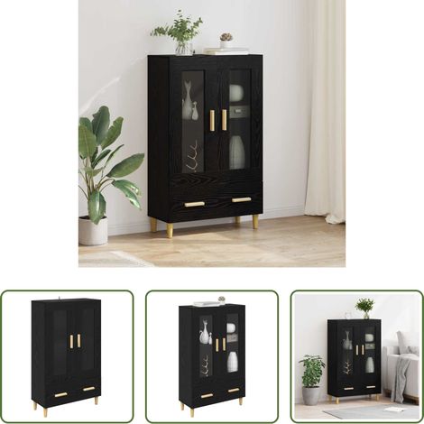 Wohnzimmer Vitrine -  Highboard Schwarz Eichen-Optik 70 x 31 x 115 cm Holzwerkstoff (1/5)
