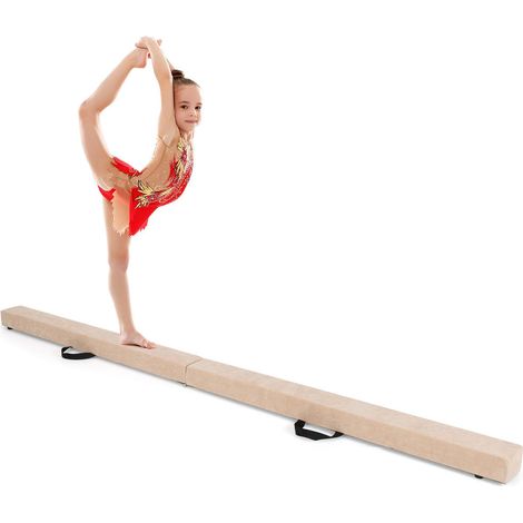 Revêtement Suédine et Base en Bois pour Pratique Sécurisée Poutre de Gymnastique au Sol 2,1m Pliable Gym Enfant Marron (1/5)