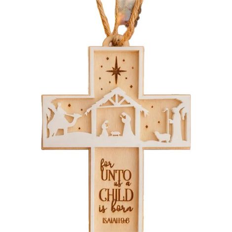 Decorazione a forma di croce in legno con tema pasquale,