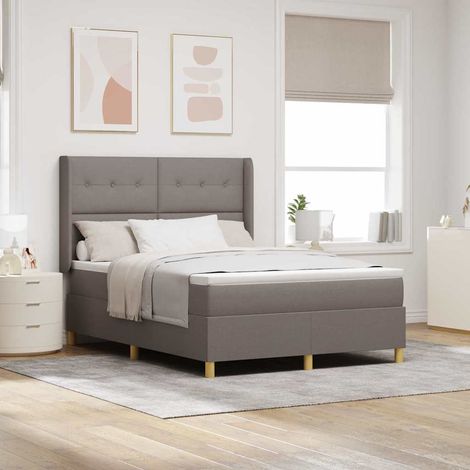 Cama tipo Box Spring con tiras LED Taupé 140 x 190 cm tela