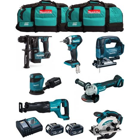 MAKITA Kit MK704 (DHR171 + DGA504 + DTD154 + DJR186 + DJV182 + DSS610 + DBO180 + 2 x 5,0 Ah + DC18RC + 2 x LXT600) (1/5)