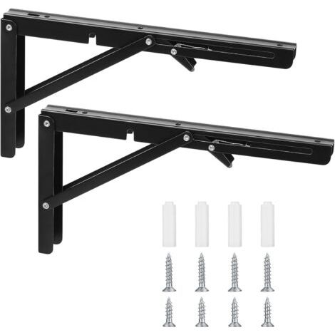 Console pliante - Charnières pliables - En fer - Angle de pliage de 90 degrés - Pour la maison, la cuisine, le bureau, la table, le mur - Noir - 30,5 cm