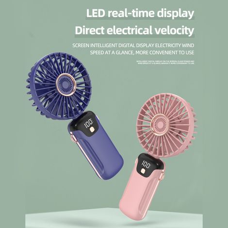SL608 portable fan with LED display, 5 adjustable speeds, built-in 3000 mAh battery, quiet and foldable (1/5)