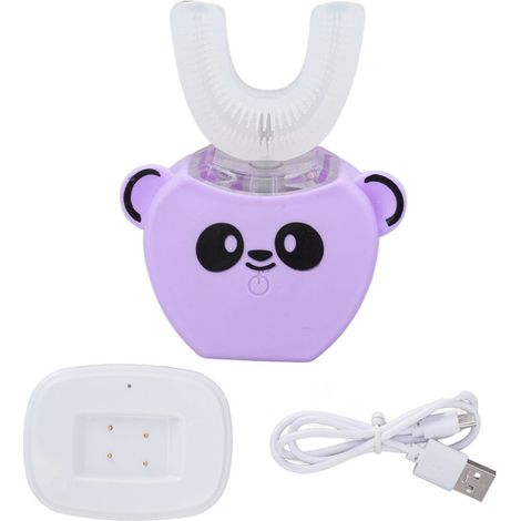 Brosse à dents électrique automatique pour enfants, type U en silicone, rechargeable, nettoyage buccal à 360 degrés, violet (1/5)