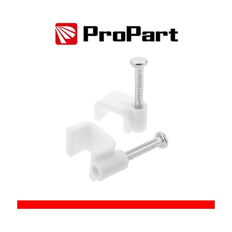 Clip con chiodini con fermacavo piatto 5mm bianco 100pz