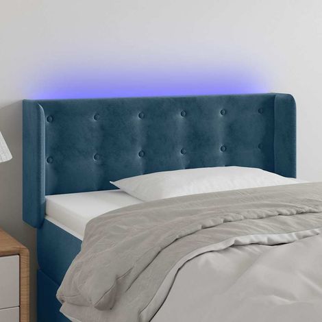 Tête de lit avec bande LED bleu foncé en velours, hauteur réglable, 83 x 16 x 78/88 cm - PANGIVO (1/5)