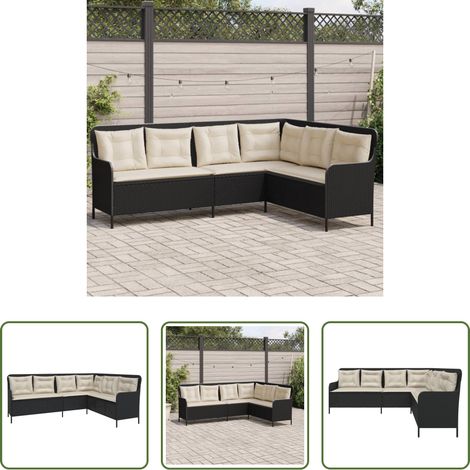 L-Form - Gartensofa in L-Form mit Kissen Schwarz Poly Rattan (1/5)