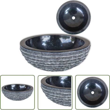 Lavabo marbre diamètre 40 cm noir (1/5)